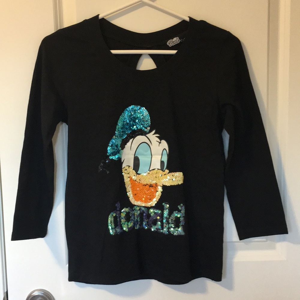 7/8 sleeve black Donald Duck T-shirt, size S/M